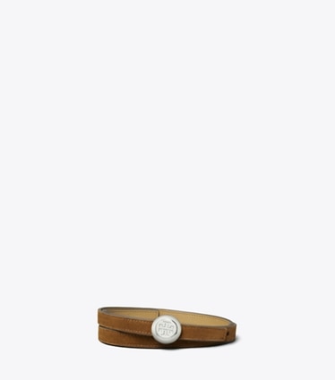 Tory Burch designer belts 1" Romy Reversible Suede Belt in Park Bench / Tiramisu front