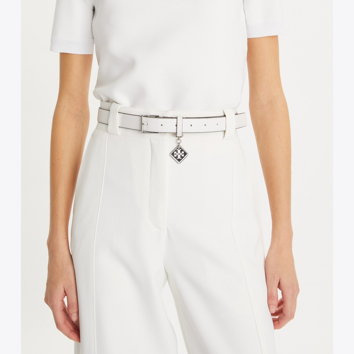 SALE Tory Burch Optic White with Silver Logo Leather Belt in Size: XS Tory Burch Belts for Women for sale | eBay main image 4