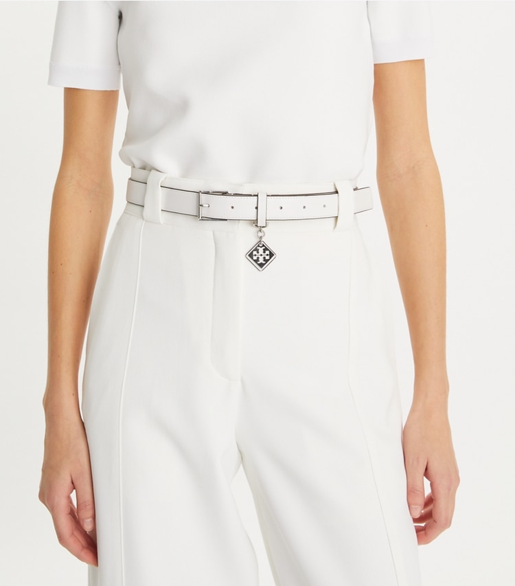 Tory Burch designer belts 1" Swing Belt in Black accessory on model