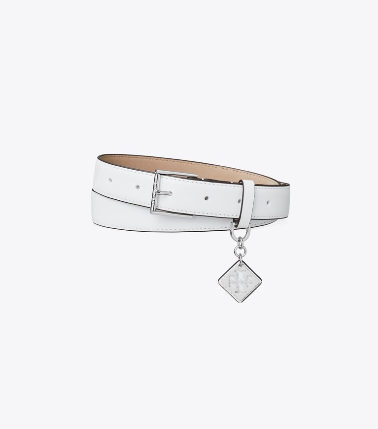 Tory Burch designer belts 1" Swing Belt in Optic White front