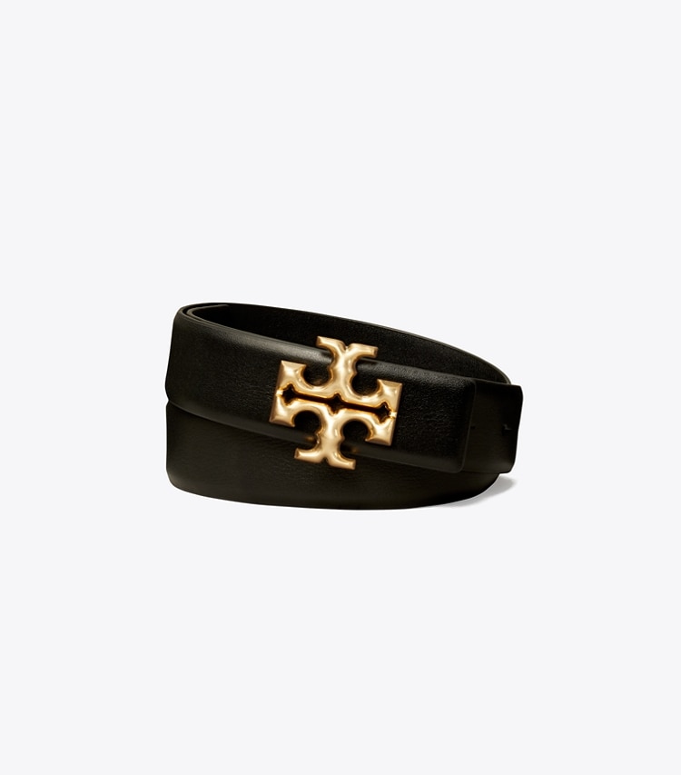 Tory Burch designer belts 1.25" Eleanor Belt in Black / GOLD front
