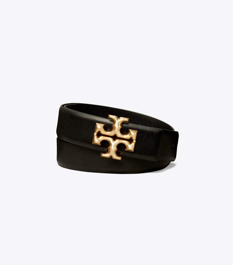 Tory Burch designer belts 1.25" Eleanor Belt in Black / GOLD front