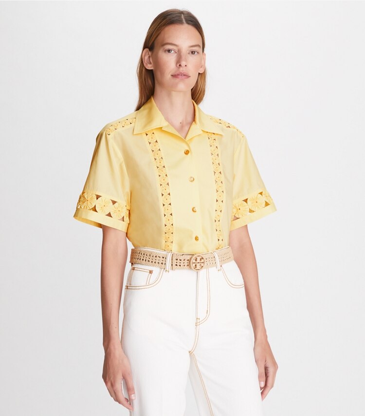 Tory Burch designer belts 1.5" Basketweave Miller Belt in BRIE accessory on model