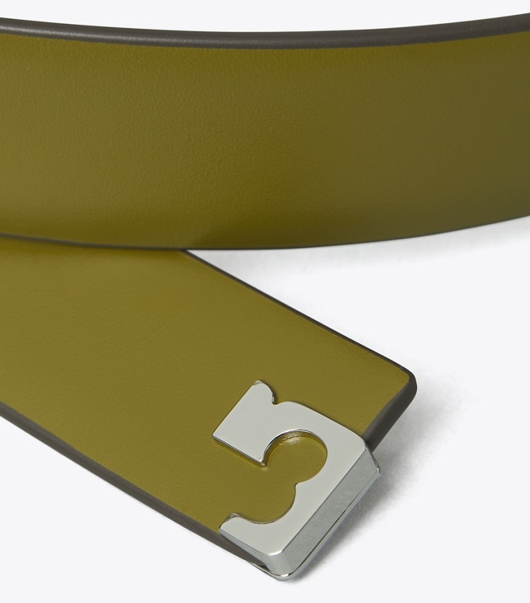 Tory Burch designer belts 1.5" Gigi Belt in Green Olive/Silver detail