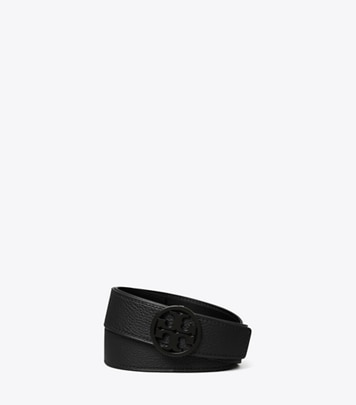 Tory Burch designer belts 1.5" Miller Pebbled Powder-Coated Belt in BLACK / BLACK / BLACK front
