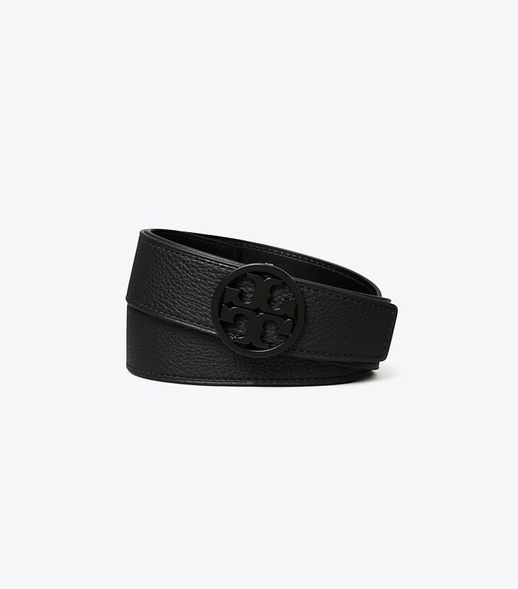 Tory Burch designer belts 1.5" Miller Pebbled Powder-Coated Belt in BLACK / BLACK / BLACK front