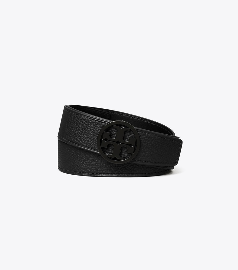 Tory Burch designer belts 1.5" Miller Pebbled Powder-Coated Belt in BLACK / BLACK / BLACK front