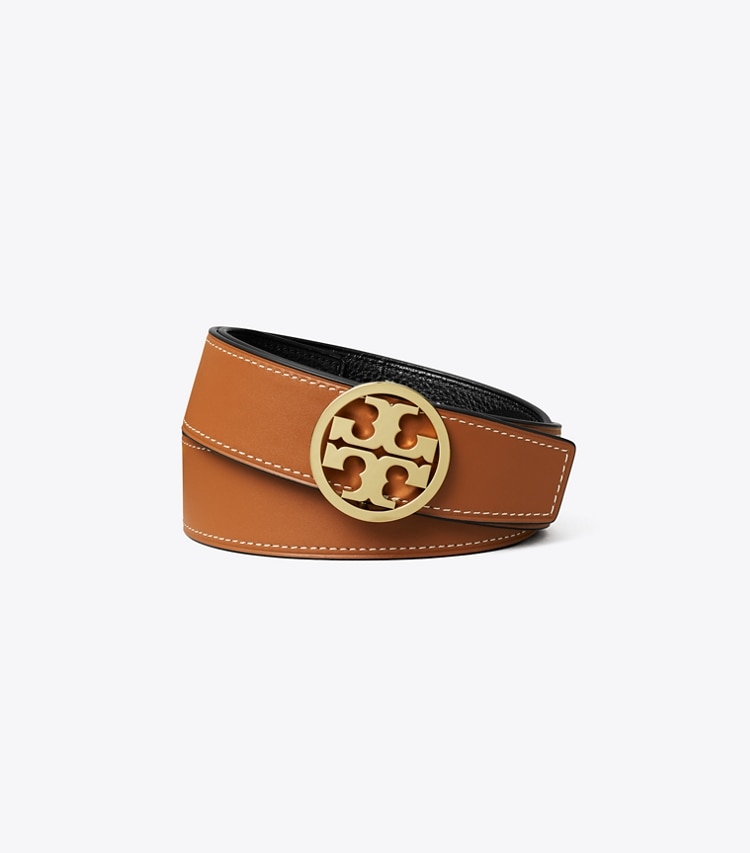 Tory Burch designer belts 1.5" Miller Reversible Belt in Black / Classic Cuoio / GOLD back