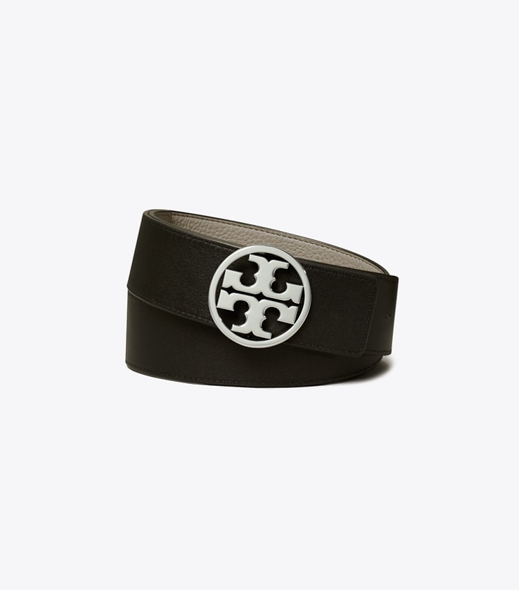 Tory Burch designer belts 1.5" Miller Reversible Belt in Gray Heron / Black / Silver back