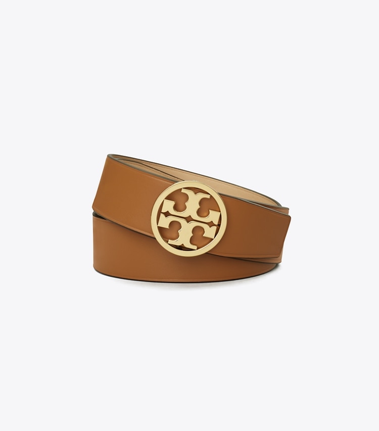 Tory Burch designer belts 1.5" Miller Reversible Belt in Earthy Cane / KOBICHA / Gold back