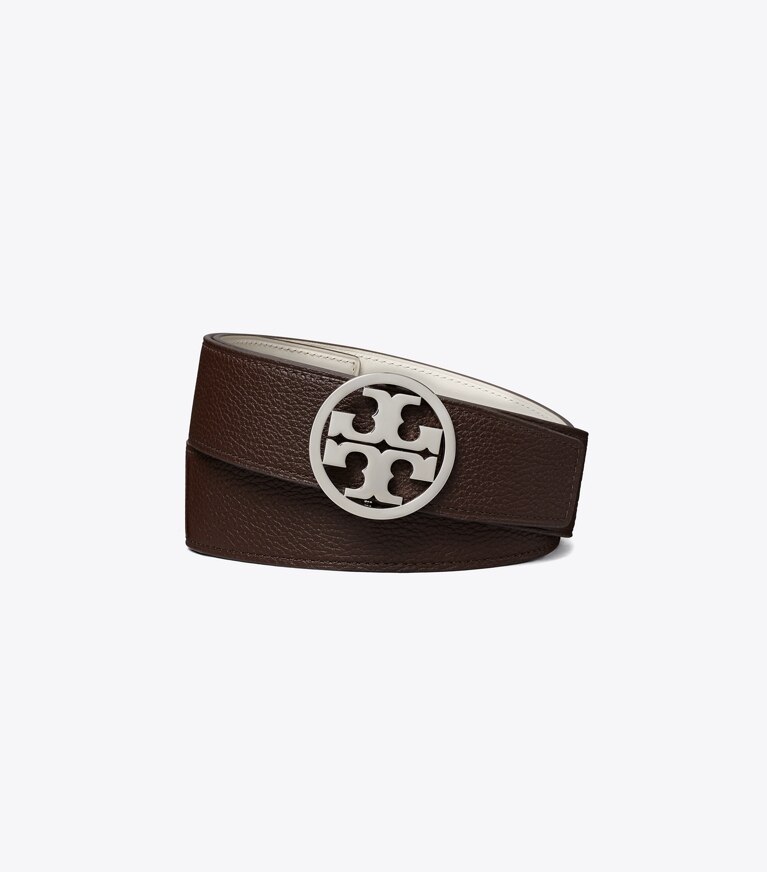Tory Burch designer belts 1.5" Miller Reversible Belt in Ivory / Dark Cocoa front