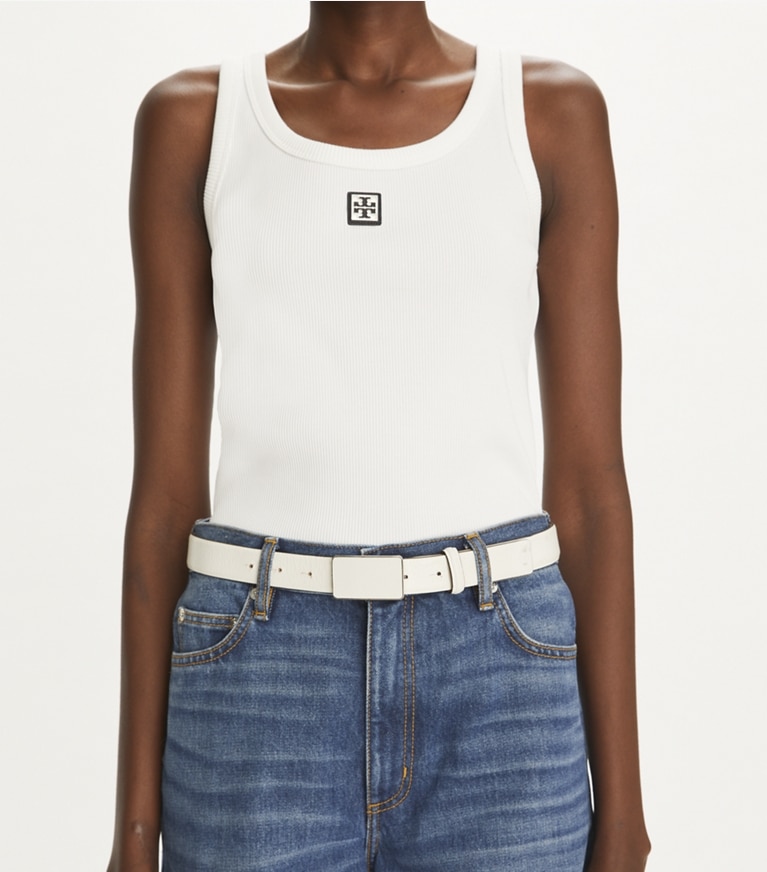 Tory Burch designer belts 1.5" Plate Belt in Blanc front