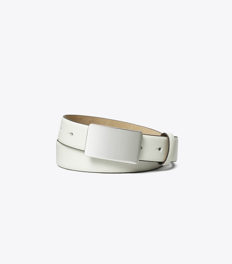 Tory Burch designer belts 1.5" Plate Belt in Blanc front