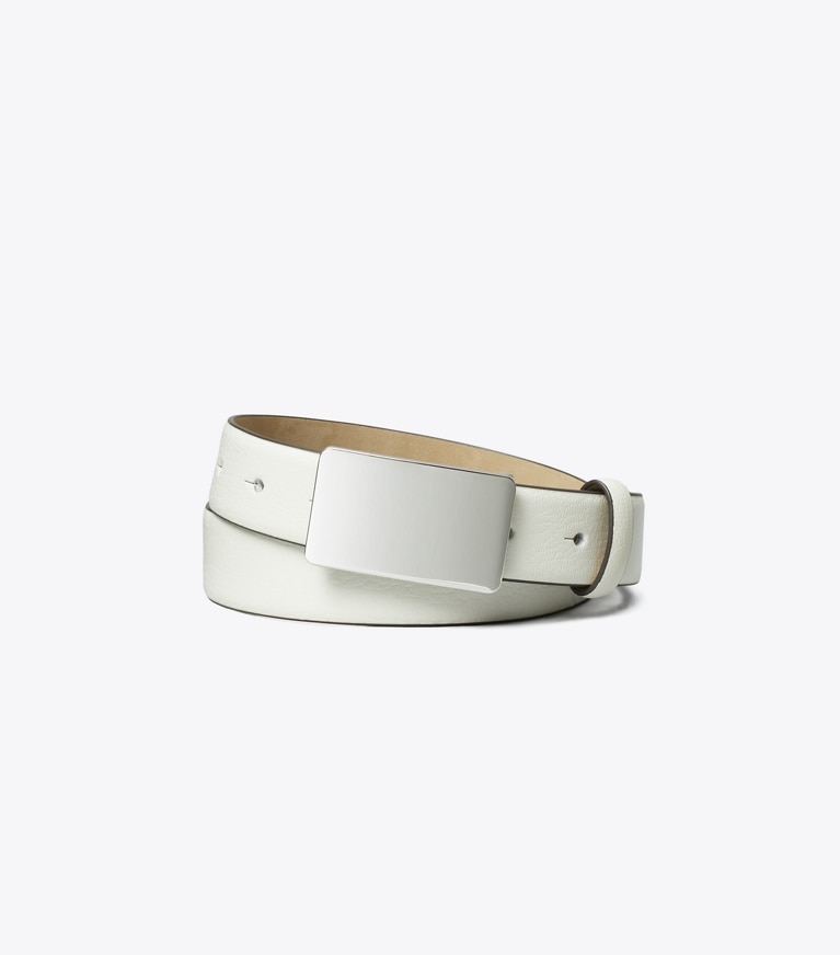 Tory Burch designer belts 1.5" Plate Belt in Blanc front