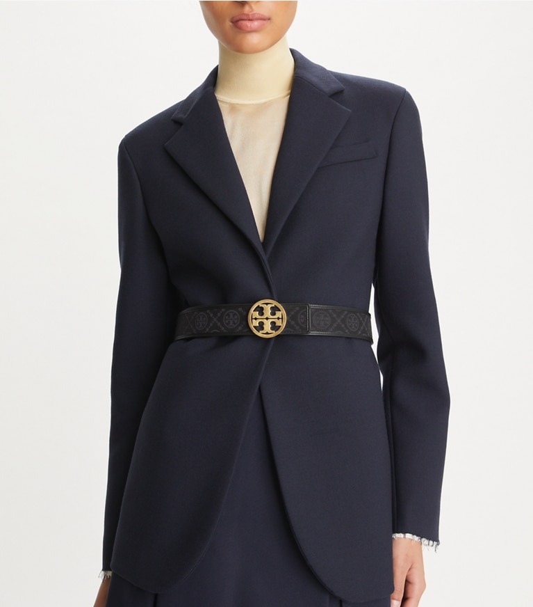 Tory Burch designer belts 1.5" T Monogram Belt in Black front