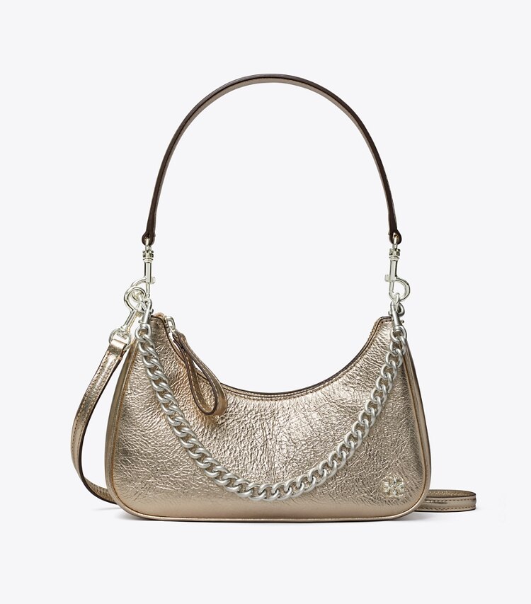 Tory Burch designer crossbody bags 151 Mercer Metallic Small Crescent Bag in GOLD front