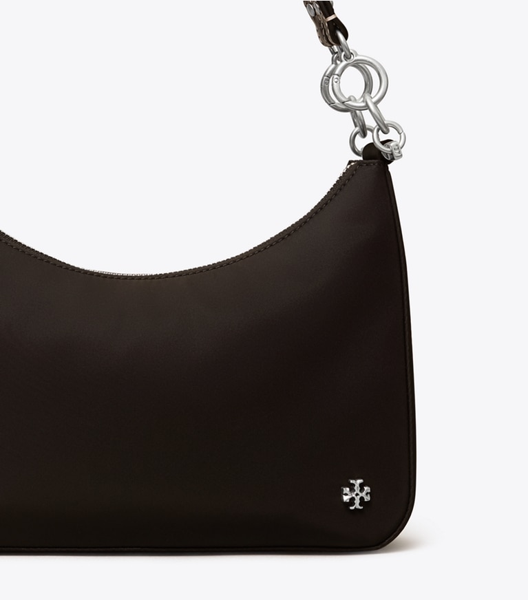 Tory Burch designer shoulder bags 151 Mercer Nylon Crescent Bag in Black angle