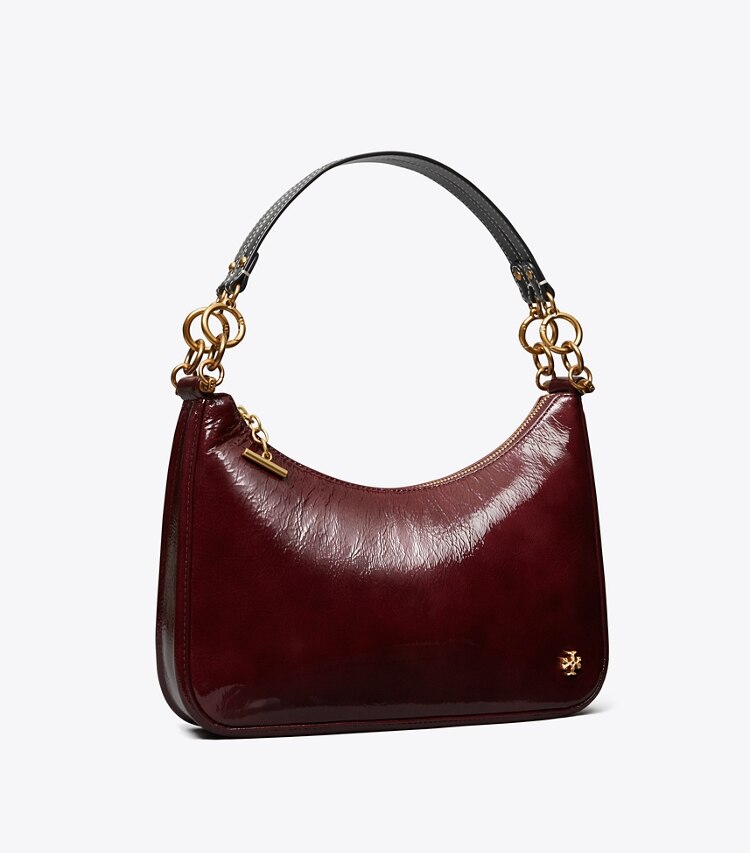 Tory Burch designer shoulder bags 151 Mercer Patent Crescent Bag in Port angle