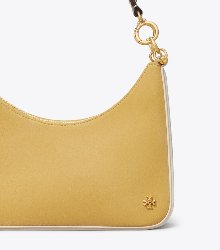 Tory Burch designer shoulder bags 151 Mercer Suede Crescent Bag in CORNBREAD angle