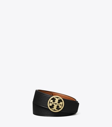 Tory Burch designer gürtel 3,8 cm breiter Miller Wendegürtel in Black / Classic Cuoio / GOLD front