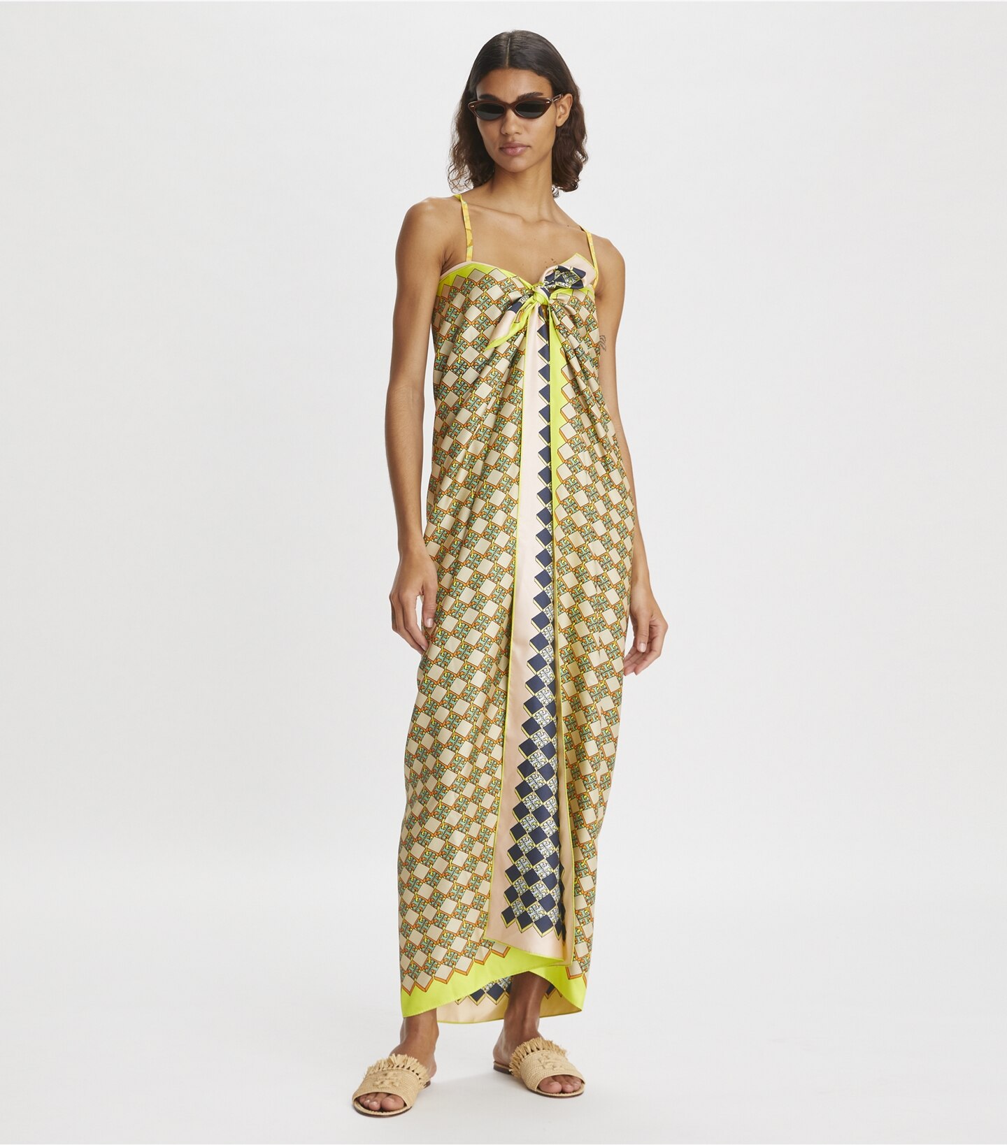 3D Checkered Logo Double-Sided Oversized Silk Square Scarf 