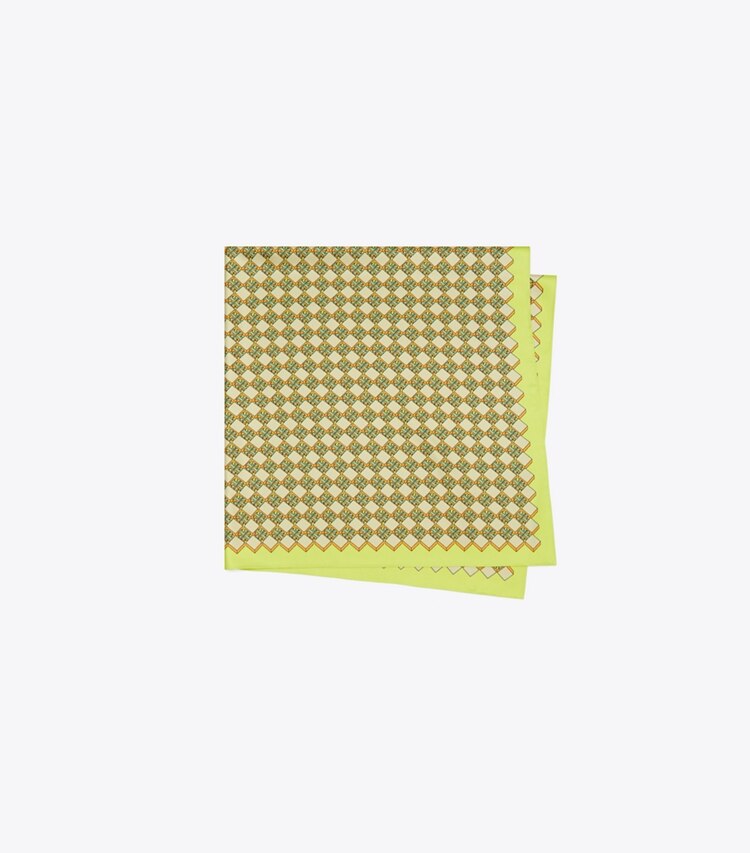 Tory Burch designer scarves 3D Checkered Logo Double-Sided Oversized Silk Square Scarf  in Lemon Lime folded