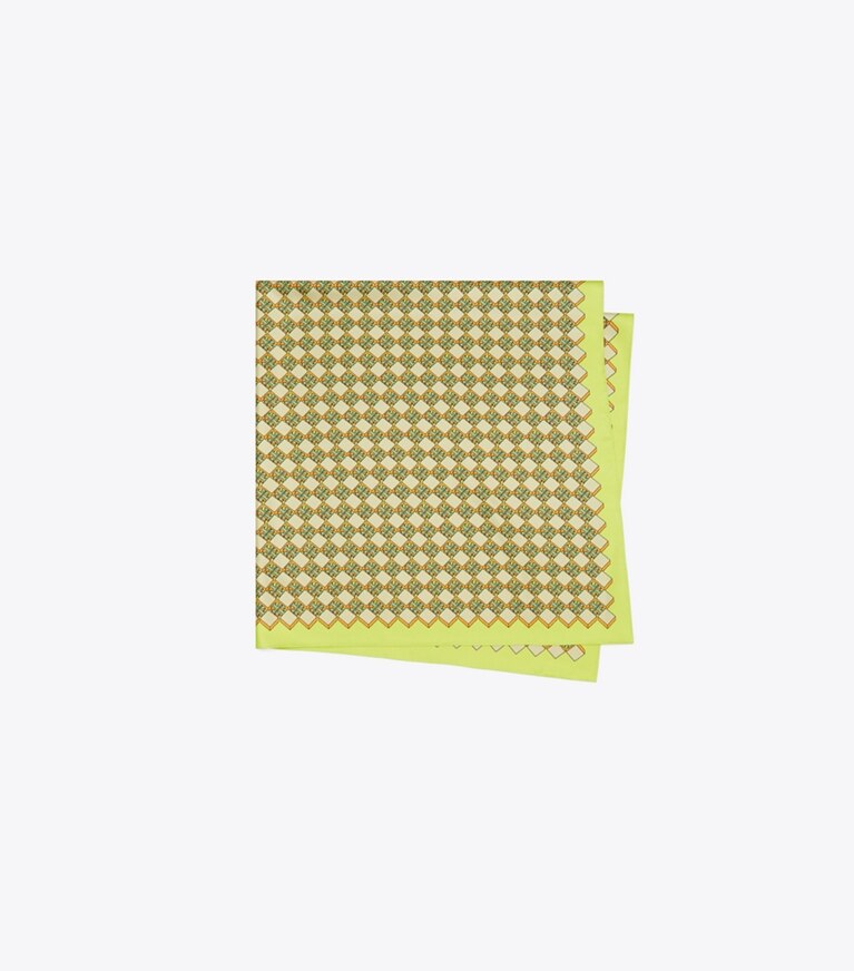 Tory Burch designer scarves 3D Checkered Logo Double-Sided Oversized Silk Square Scarf  in Lemon Lime overhead