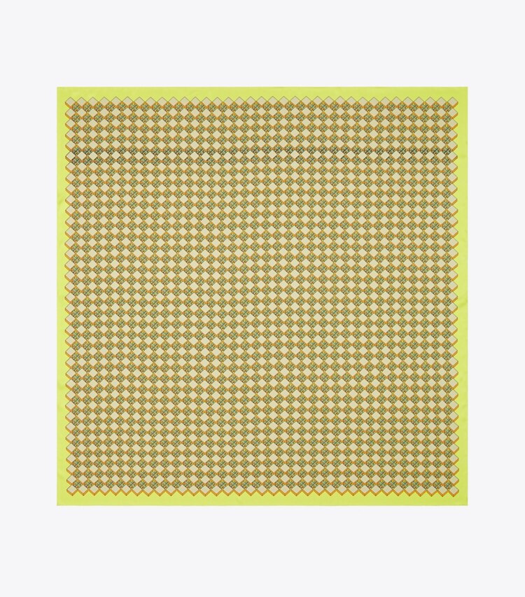 Tory Burch designer scarves 3D Checkered Logo Double-Sided Oversized Silk Square Scarf  in Lemon Lime overhead
