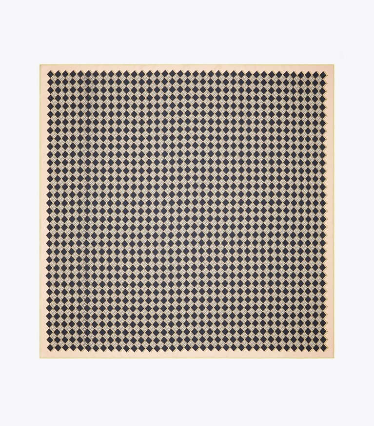 Tory Burch designer scarves 3D Checkered Logo Double-Sided Oversized Silk Square Scarf  in Lemon Lime overhead