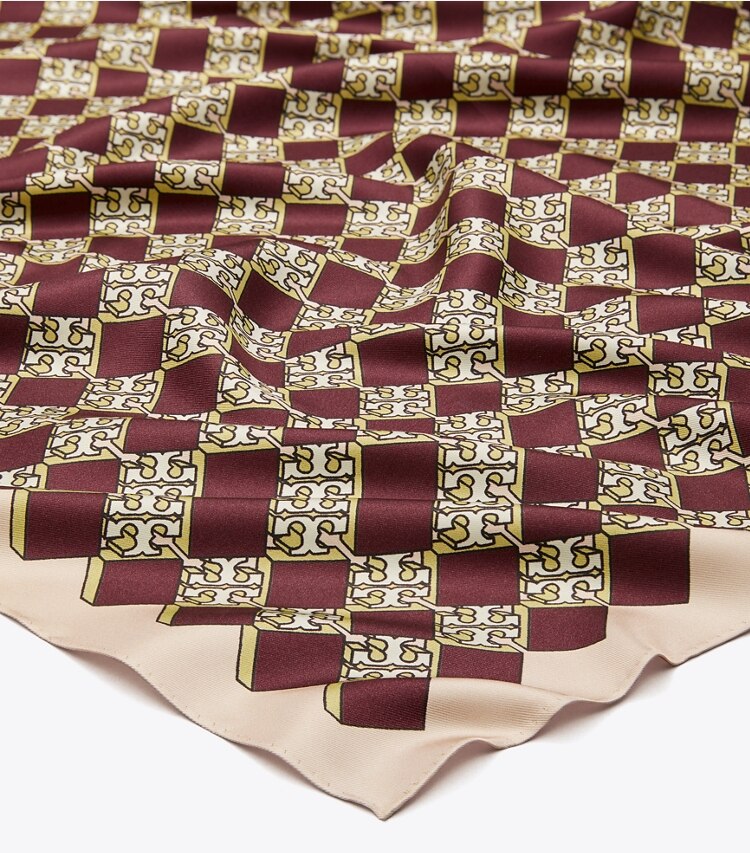 Tory Burch designer scarves 3D Checkered Logo Double-Sided Silk Square Scarf  in LILAC detail