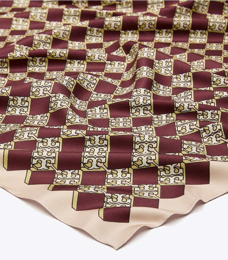 Tory Burch designer scarves 3D Checkered Logo Double-Sided Silk Square Scarf  in LILAC overhead