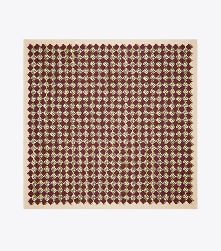 Tory Burch designer scarves 3D Checkered Logo Double-Sided Silk Square Scarf  in LILAC overhead