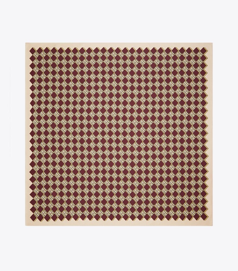 Tory Burch designer scarves 3D Checkered Logo Double-Sided Silk Square Scarf  in LILAC overhead