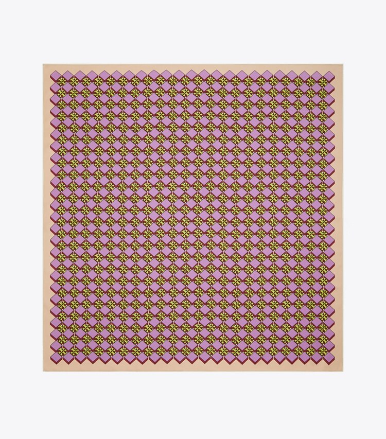 Tory Burch designer scarves 3D Checkered Logo Double-Sided Silk Square Scarf  in LILAC packable reversible