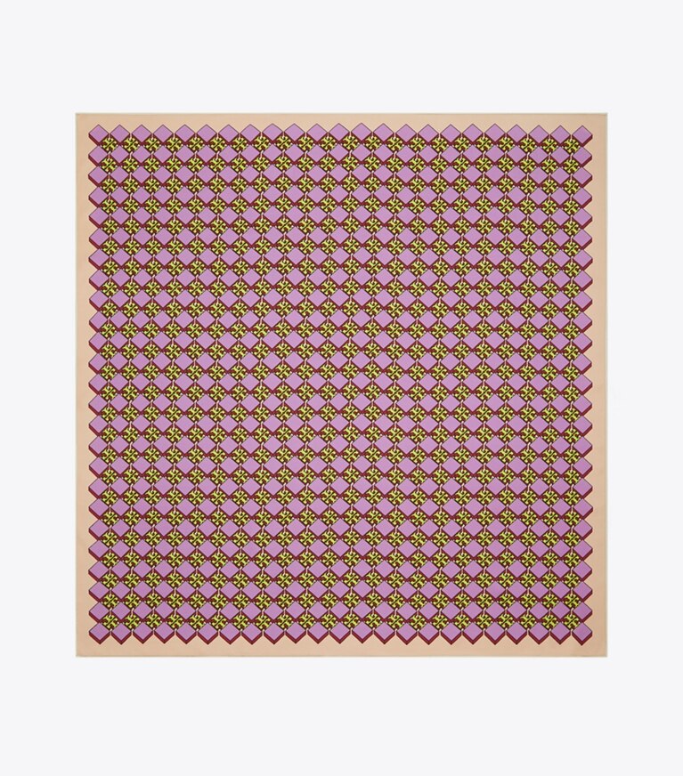 Tory Burch designer scarves 3D Checkered Logo Double-Sided Silk Square Scarf  in LILAC overhead