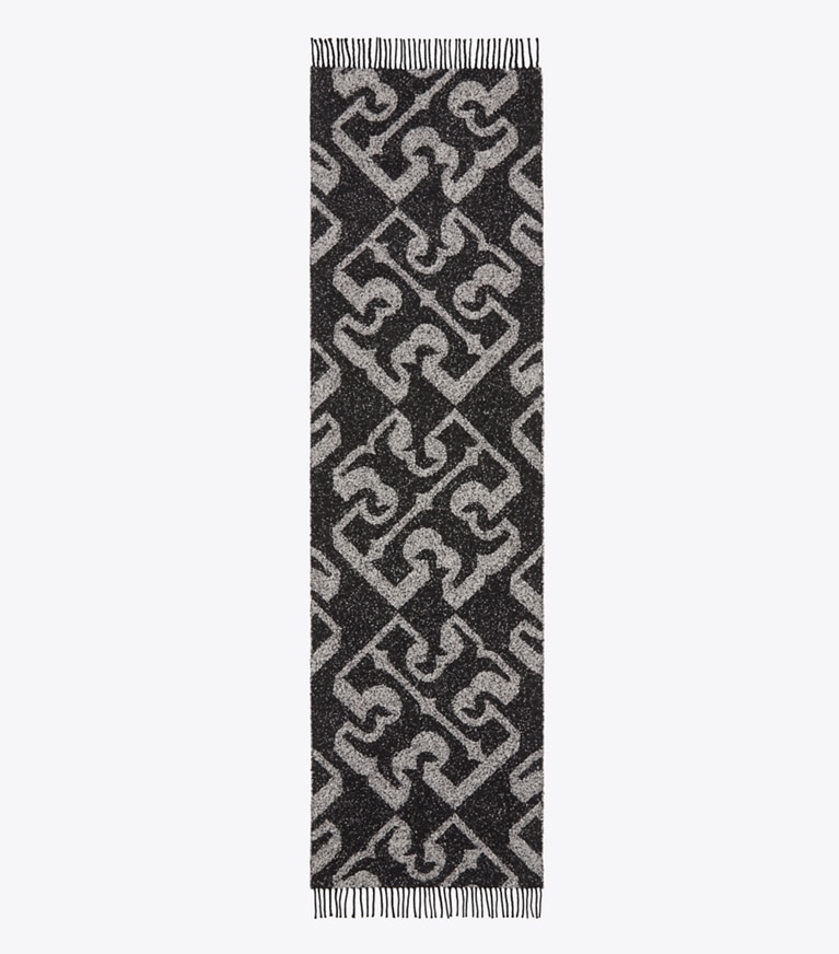 Tory Burch designer scarves 3D Logo Oblong Scarf in 3D Logo Oblong Black overhead