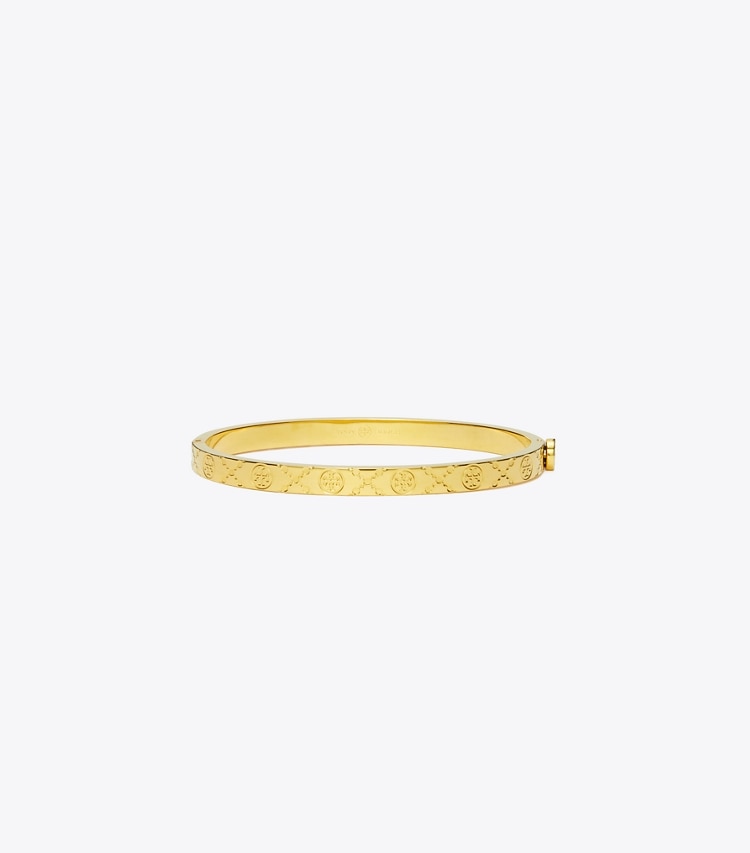 Tory Burch designer armbänder 5 mm Scharnierarmreif mit T-Monogramm in Tory Gold front