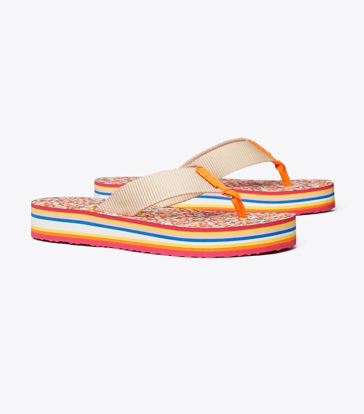 Tory Burch designer sandals '70s Flatform Flip-Flop in French Pearl /  SPRINKLED FLOWERS angle