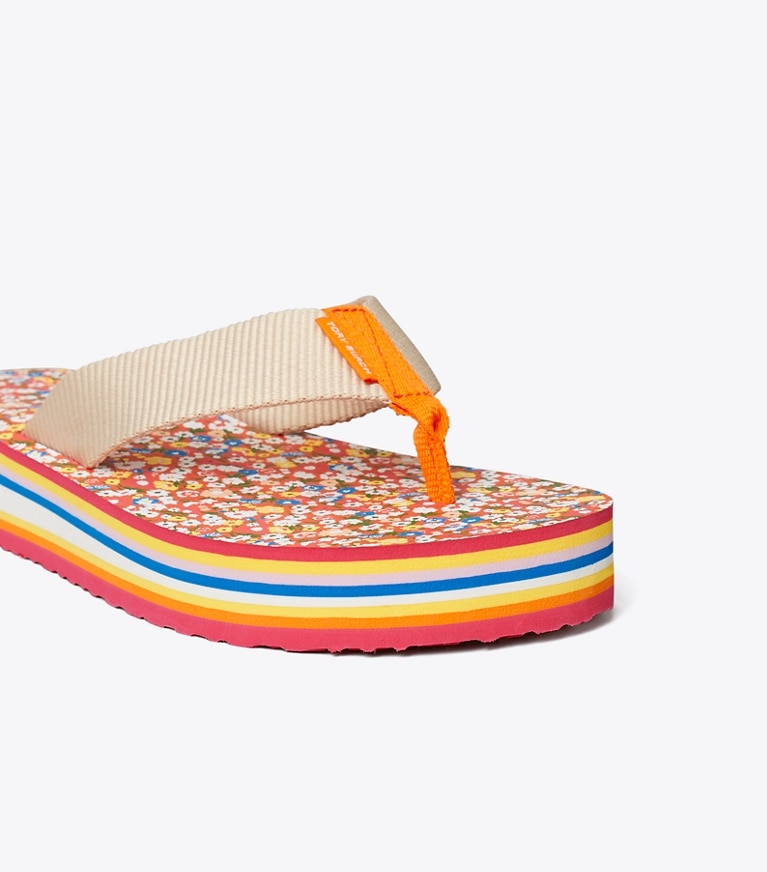 Tory Burch designer sandals '70s Flatform Flip-Flop in French Pearl /  SPRINKLED FLOWERS angle