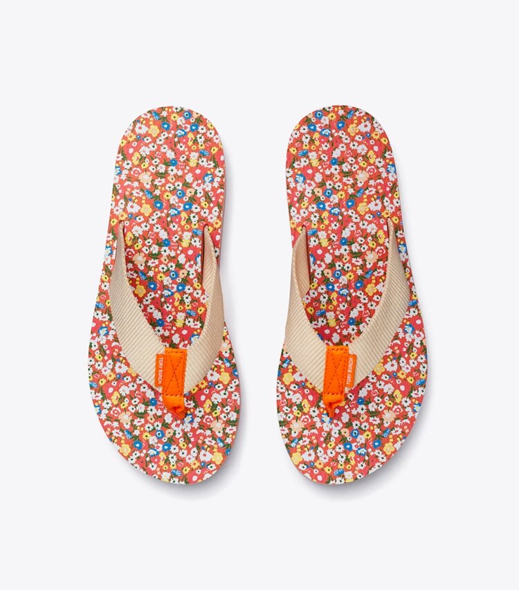 Tory Burch designer sandals '70s Flatform Flip-Flop in French Pearl /  SPRINKLED FLOWERS overhead