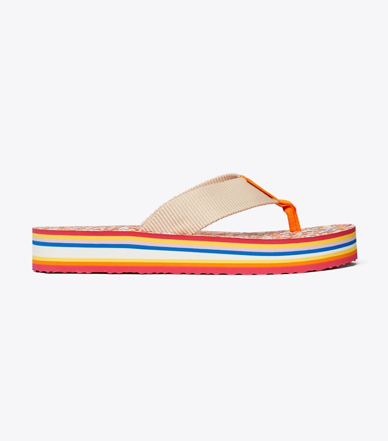 Tory Burch designer sandals '70s Flatform Flip-Flop in French Pearl /  SPRINKLED FLOWERS angle