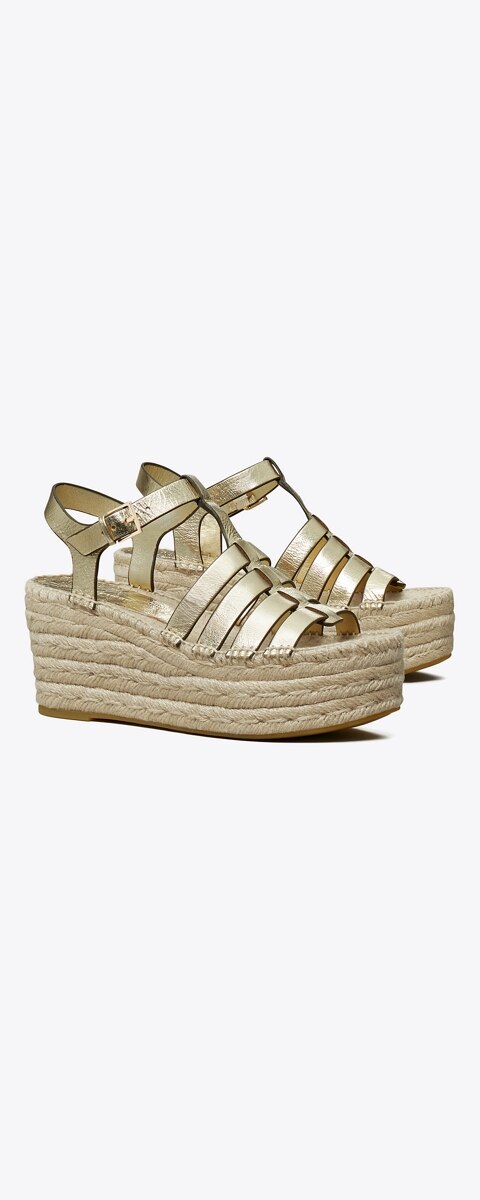 Женские сандалии Tory Burch Fisherman Espadrille Wedge, цвет: Золотой