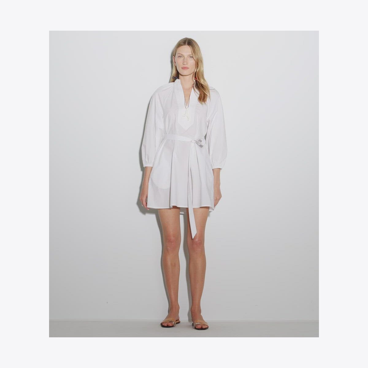 Balloon Sleeve Cotton Tunic Dress: Women's Designer Coverups