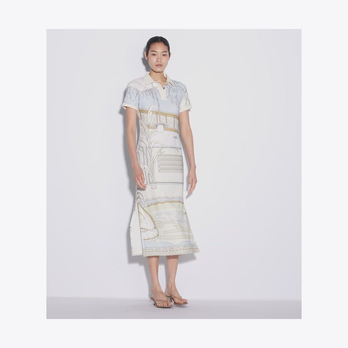 PRINTED MESH POLO DRESS - thumbnail 4