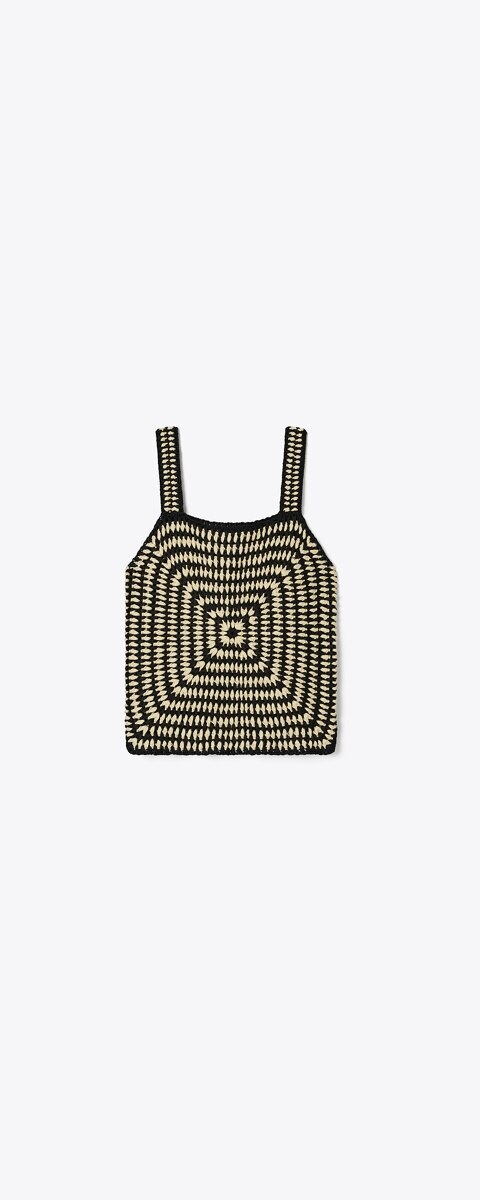 Женский топ Tory Burch Cotton Crochet, цвет: Чёрный / Белый