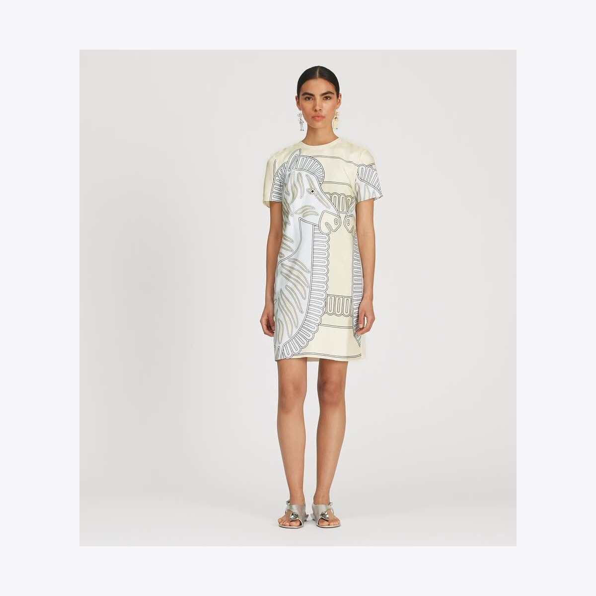 Printed Silk Front T-Shirt Dress: Women's Designer Dresses