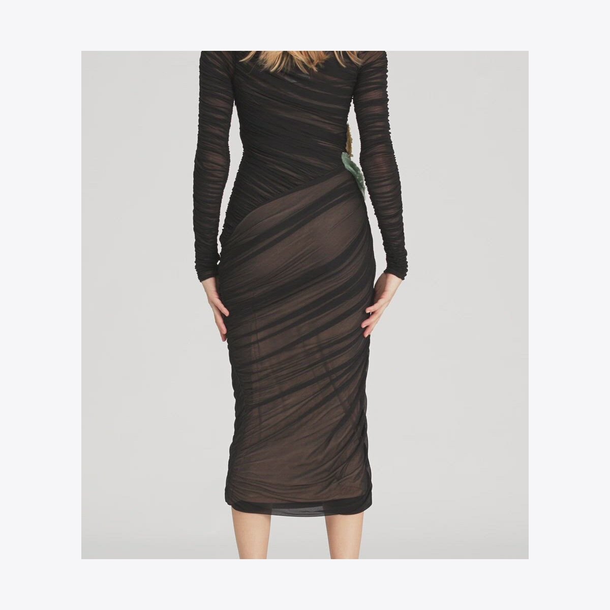 EMBELLISHED VISCOSE RUCHED DRESS - thumbnail 4
