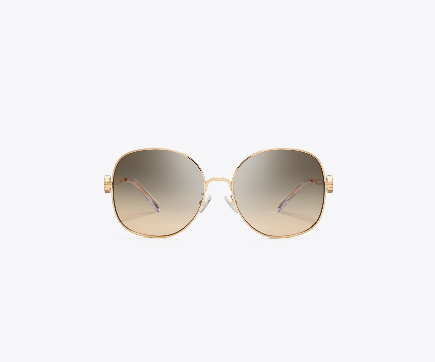Женские солнцезащитные очки Tory Burch Miller Metal Round, цвет: Розовое золото / Коричневый градиентный — фото 1