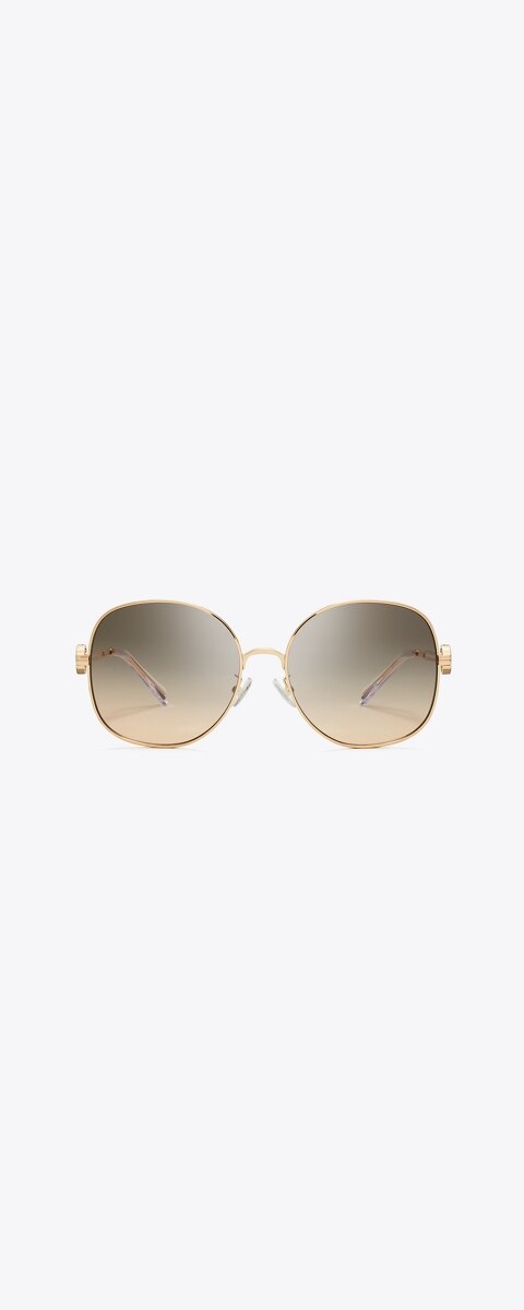 Женские солнцезащитные очки Tory Burch Miller Metal Round, цвет: Розовое золото / Коричневый градиентный