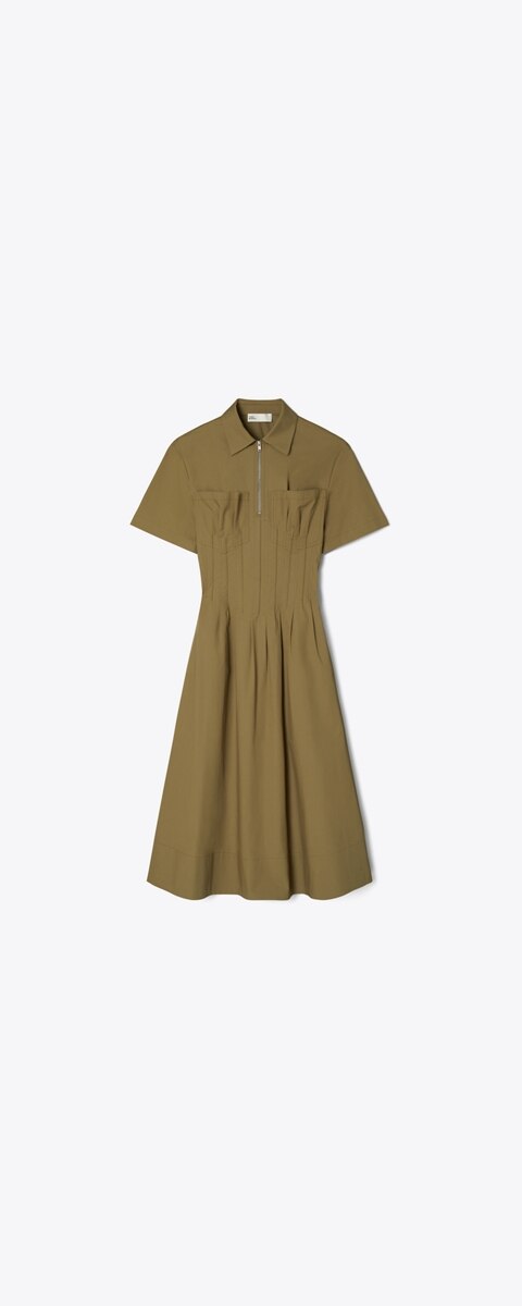 Женское платье Tory Burch Poplin Pleat-Waist, цвет: Оливковый